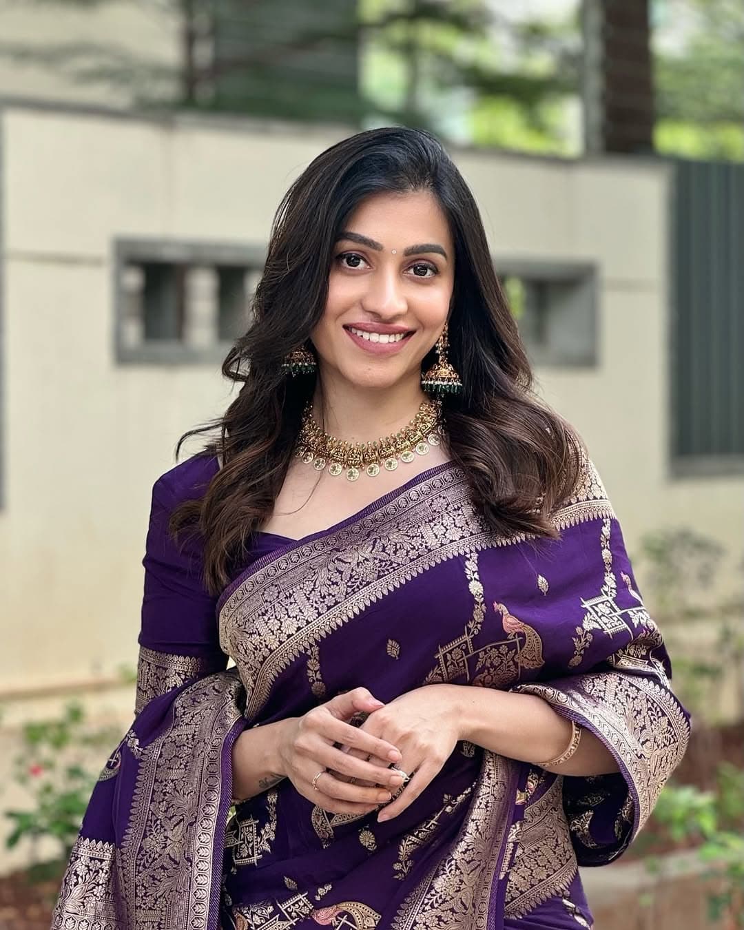 Purple Banarasi Classic — close drape