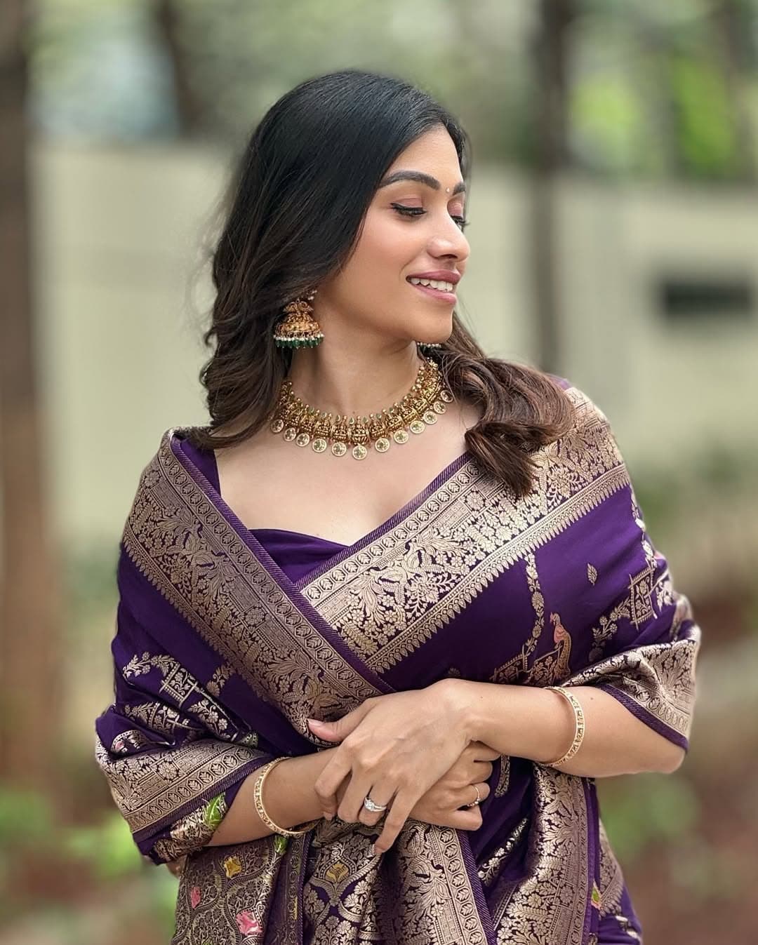 Purple Banarasi with Gold Detailing — close drape