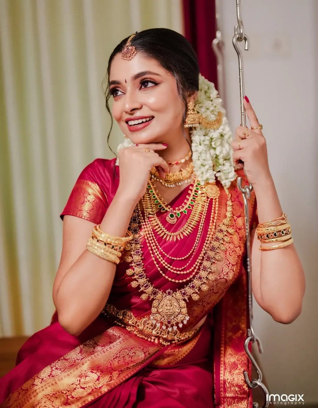 Red Gold Kanjivaram Bridal Saree — close drape